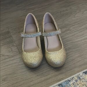 Gold Glitter Kids Shoes with Rhinestone Strap